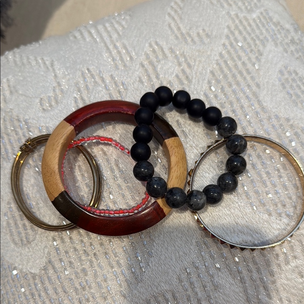 Multicolor Wooden and Beaded Bracelet Set